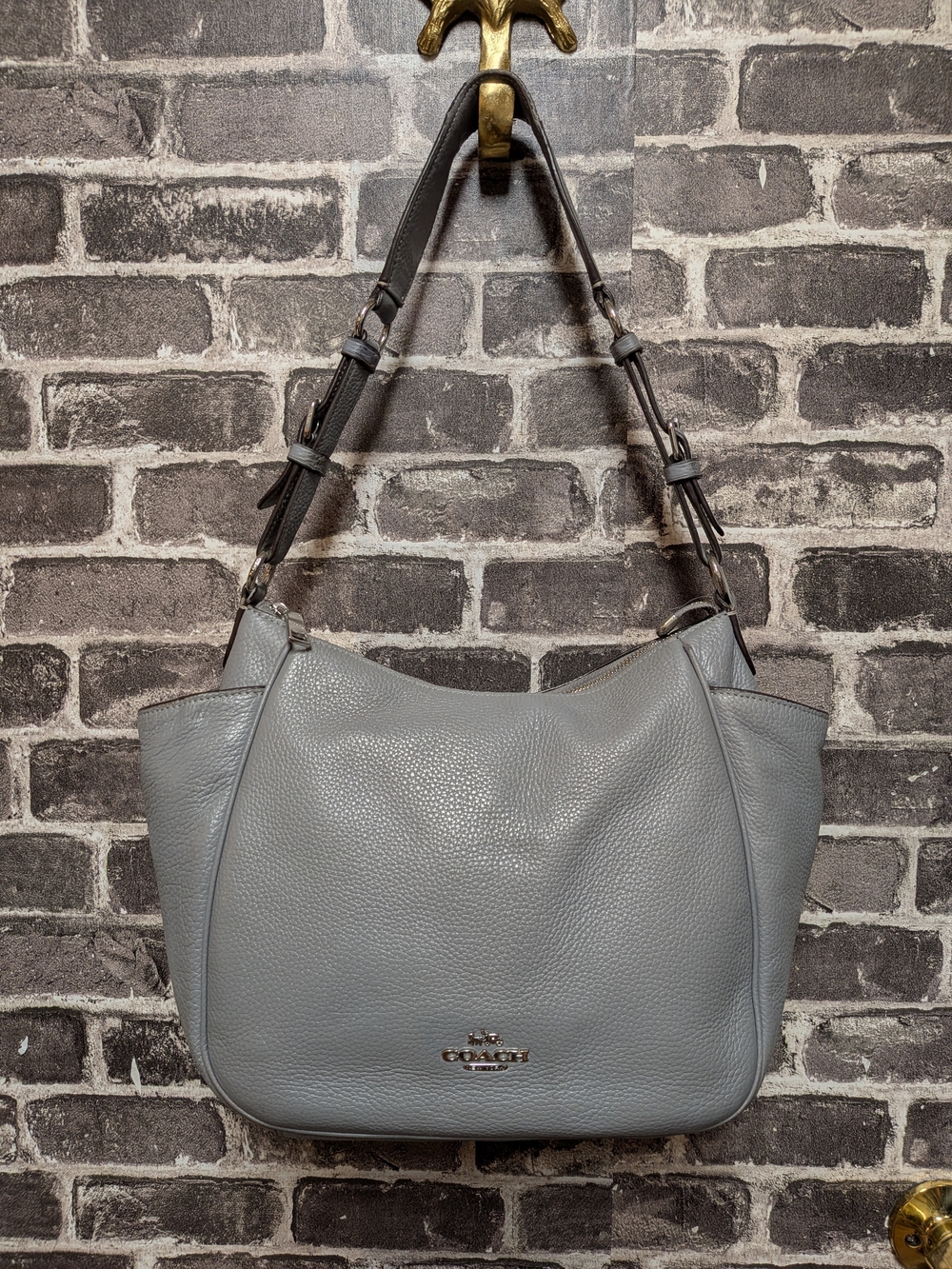 Coach Pebble Leather Shoulder Bag in Grey